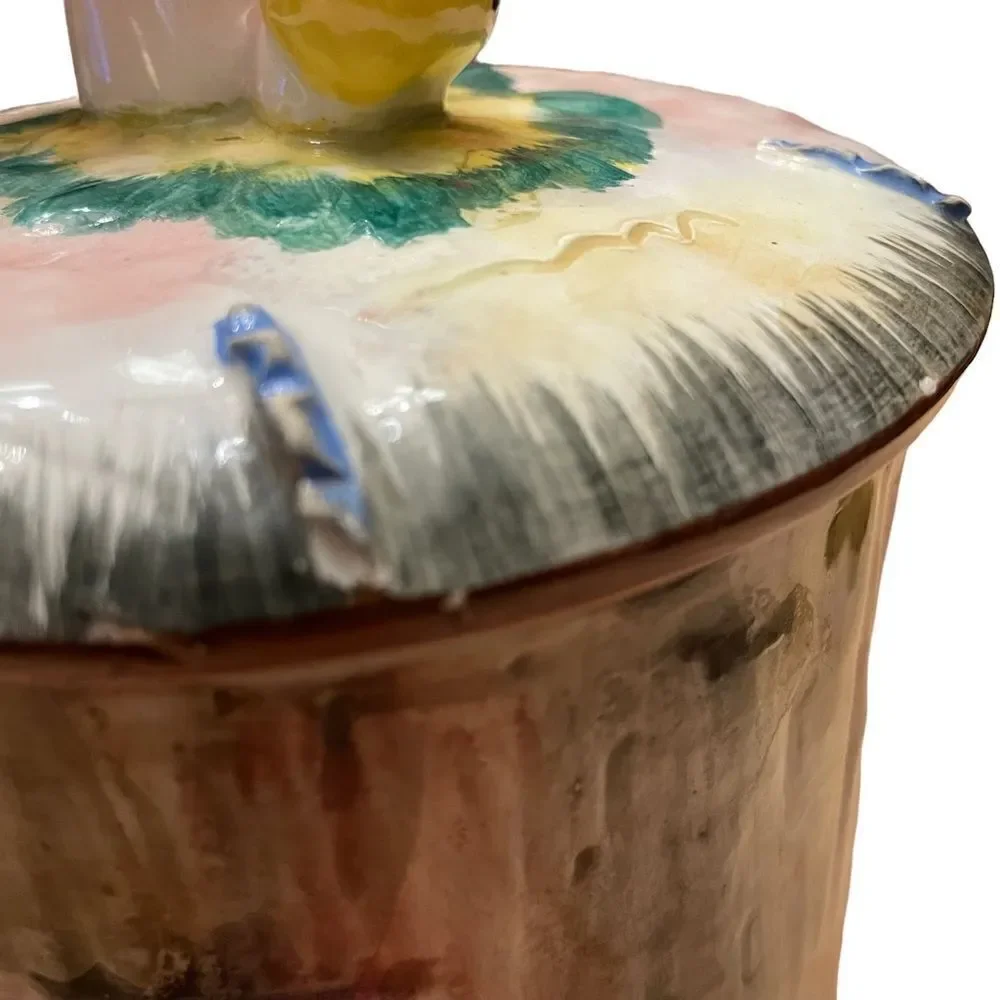 Vintage Cookie House Lovebirds Mushroom Ceramic Cookie Jar Italy